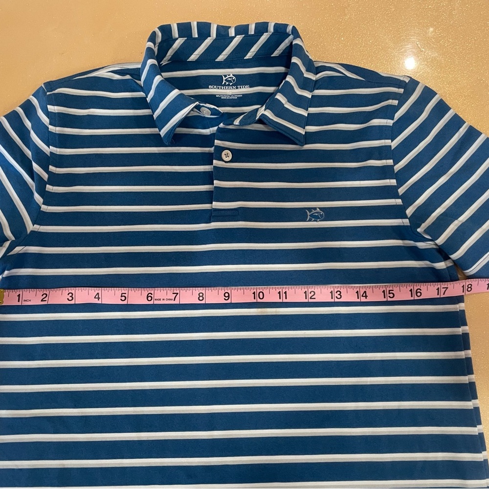 Boy’s Southern Tide Blue Striped Polo Shirt - Picture 5 of 7